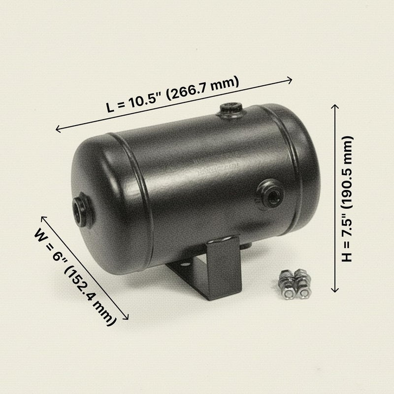 HornBlasters 1-Gallon (1.78 Liters) 5 Port Steel Air Tank - Powdercoat Finish - One 1/2" NPT Port & Four 1/4" NPT Ports - Image 5